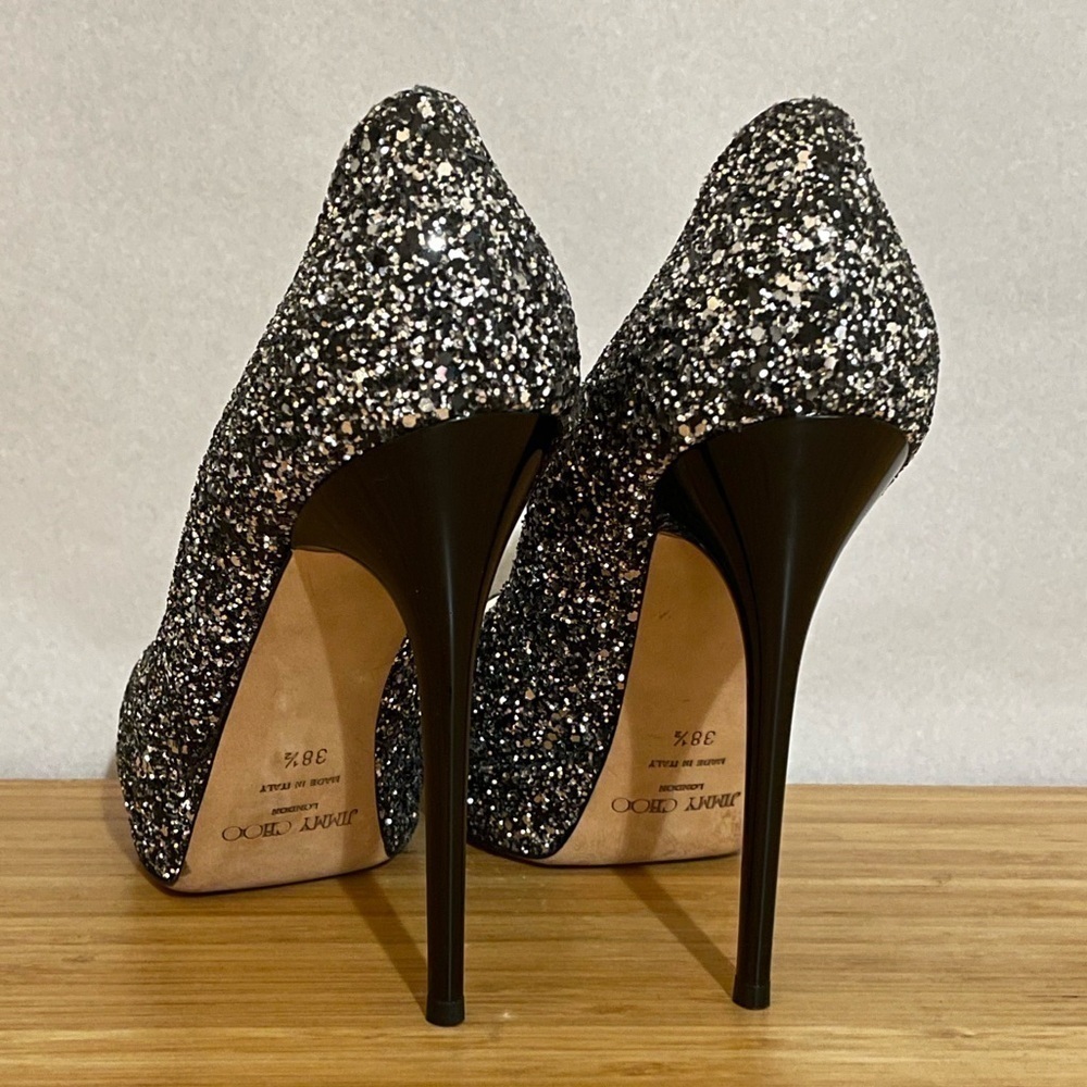 Jimmy Choo Dhalia stilleto pumps 120mm platform black silver chunky glitter 38.5 - Picture 5 of 10